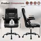 Executive Office Chair, Ergonomic PU Leather Computer Chairs, Executive Breathable Desk Chair with Padded Flip-Up Arms, 360° Swivel Rolling Chair Comfy Padded for Working Studying Gaming (Black)