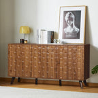 Modern Sideboard Buffet Cabinet with Scandinavian Fluted Door, 58'' Large Kitchen Storage Cabinet with Press Type Door, Accent Console Table for Dining Room Living Room (Walnut)