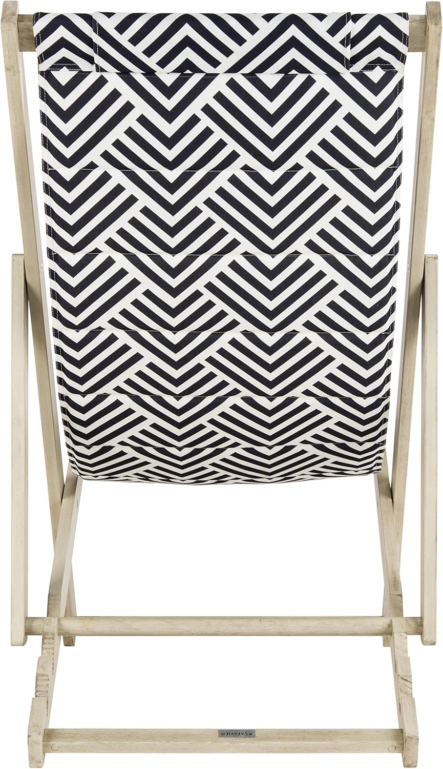 SAFAVIEH Outdoor Collection Rive White Wash and Navy Foldable Sling Chair