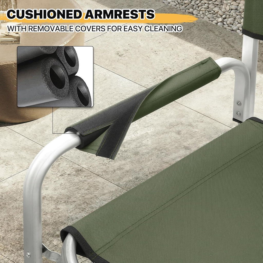 MoNiBloom 44.5'' Tall Makeup Artist Director Chair, Foldable Portable Aluminum Frame Folding Chair with Side Table, Cup Holder and Storage Pockets, 250 lbs Capacity, Dark Green