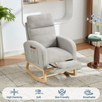 Modern Nursery Rocking Chair with Footrest,Teddy Upholstered Rocking Chair Comfortable Rocker Recliner with Side Pocket,Rocker Glider for Nursery,Grey