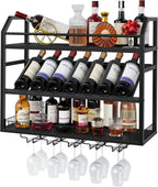 Hoctieon Wall Mount Wine Rack, Wall Mounted Wine Bottle Rack for Display and Storage, Hanging Bottle Holder, for Living Room, Dining Room, Bar, Wine Cellar, Black