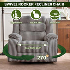 Oversized Power Swivel Rocker Recliner for Living Room, Extra Wide Nursery Rocking Chair with Vibration Massage and Heat, USB & Type-C Charging Port and Cup Holder for Adults, Grey
