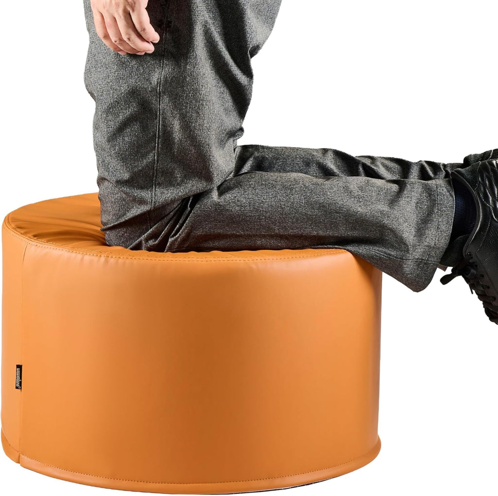 Large 22" Sturdy Sitting Pouf Ottoman Wipe-Clean Leather Boho Geometric Design for Kids Toddler Playroom with Foam Filling as Seating Footrest Side Table College Dorm Décor (Burnt Orange)