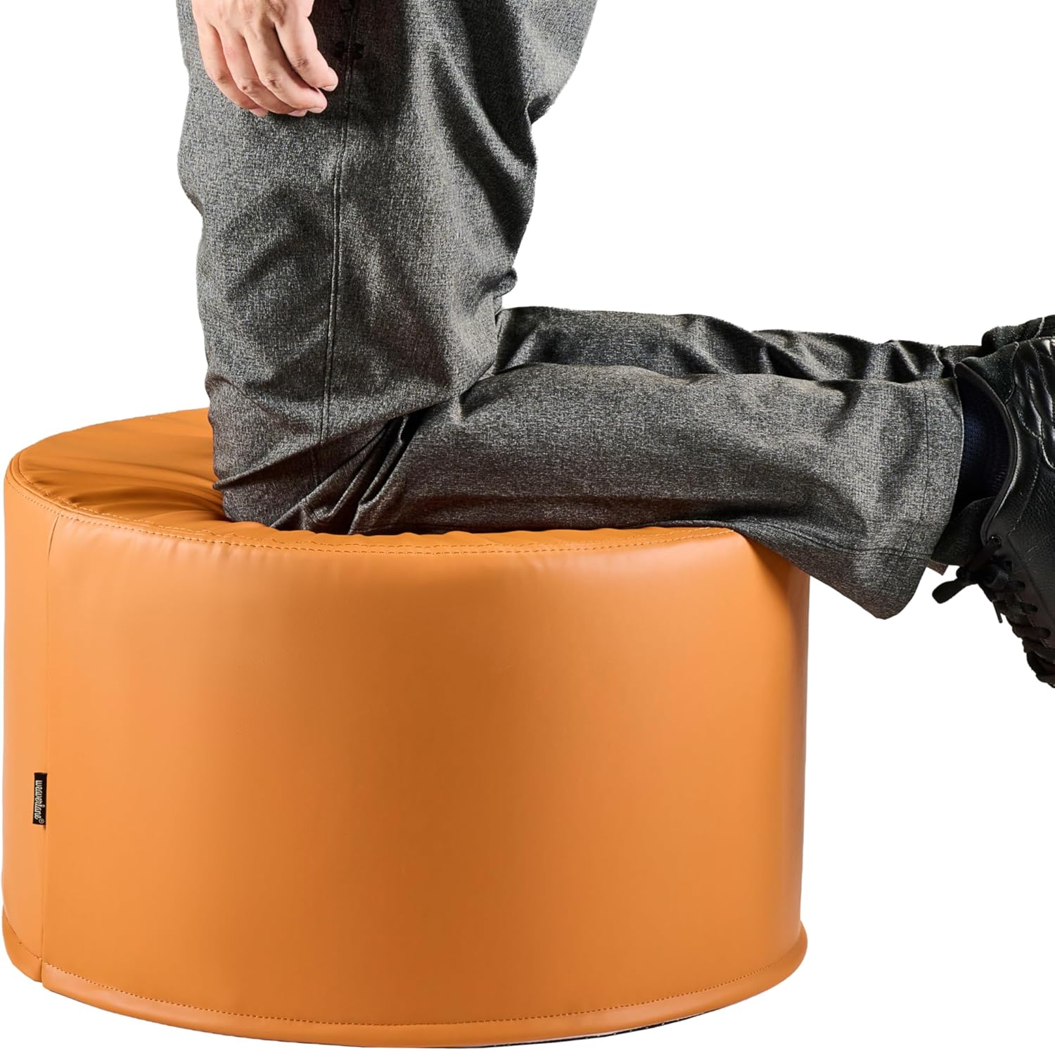 Large 22" Sturdy Sitting Pouf Ottoman Wipe-Clean Leather Boho Geometric Design for Kids Toddler Playroom with Foam Filling as Seating Footrest Side Table College Dorm Décor (Burnt Orange)