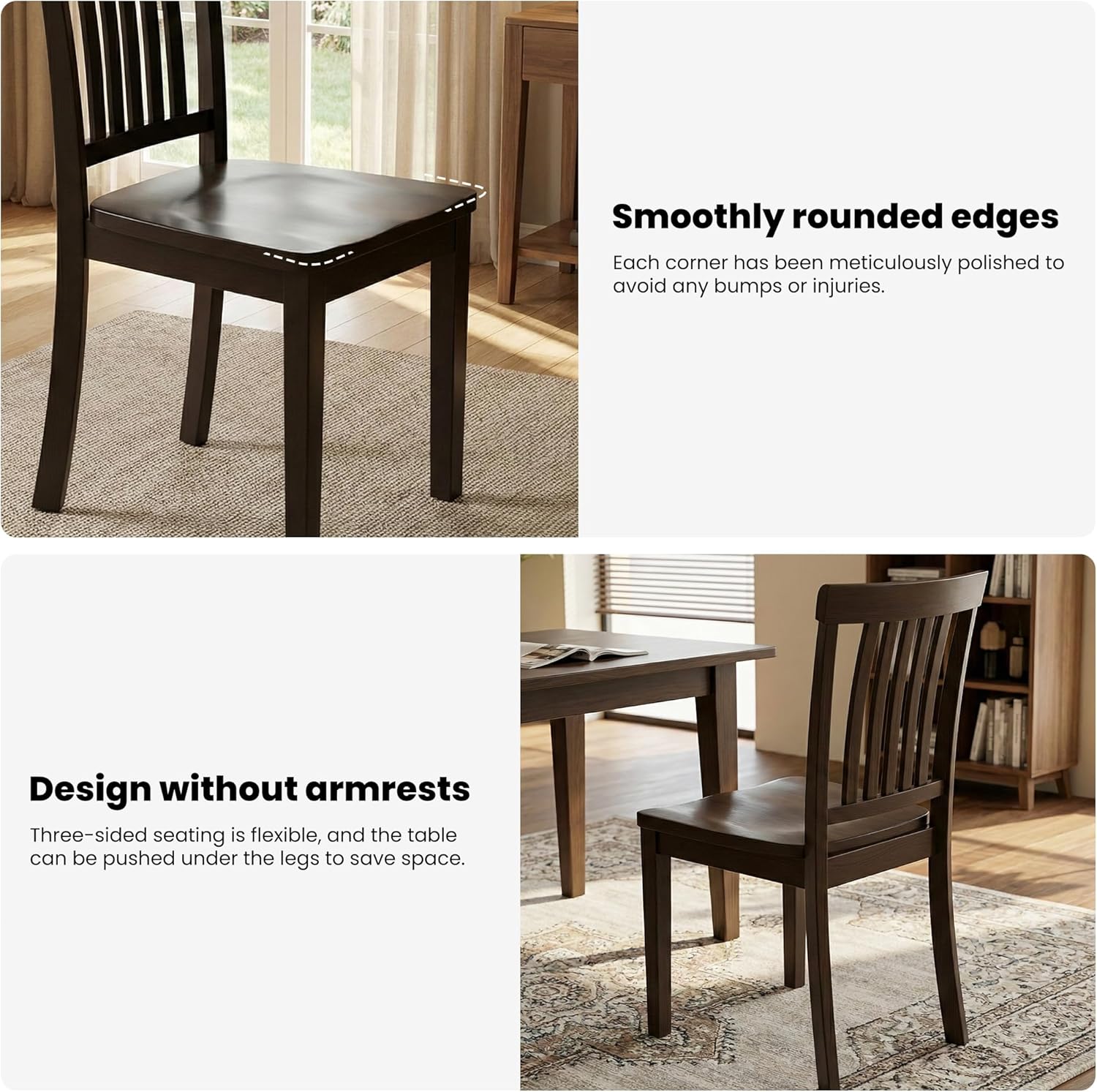 Farmhouse Dining Chairs Set of 6 – Solid Wood Rustic Kitchen Chairs with Spindle High Backrest and 17.3-Inch Wide Seat, French Country Style for Dining Room