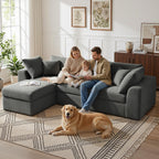 Benazcap 110" Cloud Sectional Couches for Living Room, L-Shaped Convertible Sofa, 3-Seat Modular Boneless Couch with Movable Ottoman, Dark Grey