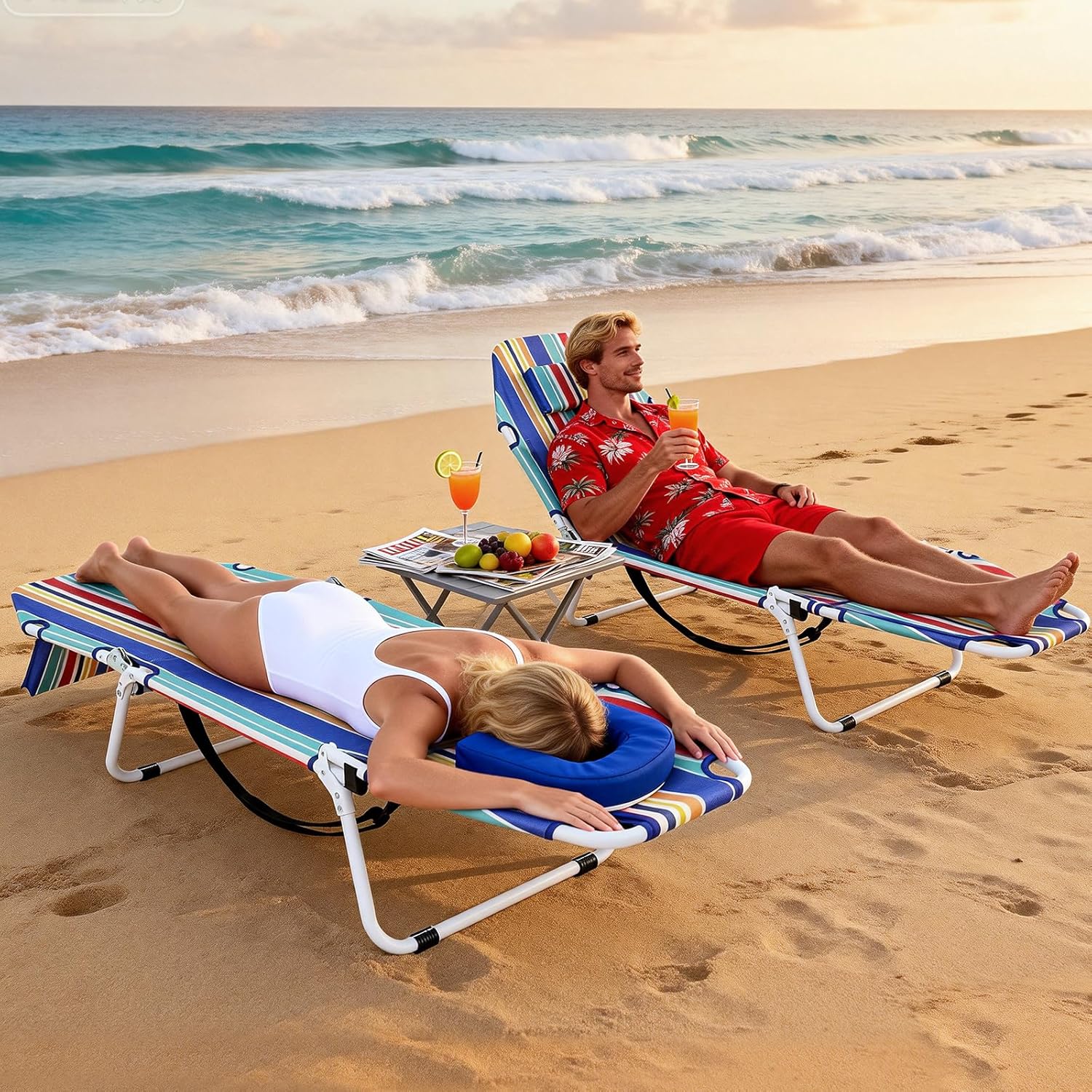 LILYPELLE Folding Chaise Lounge Chair with Mattress, 5 Position Beach Chair with Face Hole, Patio Chaise Lounge Chairs for Outside, Sunbathing, Camping, Pool, Beach, Poolside