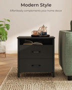 Nightstand Set of 2, Rustic Bedside Table with 2 Storage Drawers | Farmhouse Nightstand Set of 2, Wood End Table with Open Shelf, Side Table for Bedroom, Black