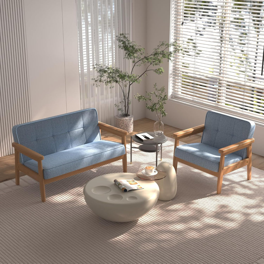 BabyLand Children Armchair, Single Kid Sofa Chair with Solid Wood Structure and Linen Fabric for Kid Gift (Light Blue)