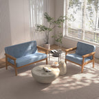 BabyLand Children Armchair, Single Kid Sofa Chair with Solid Wood Structure and Linen Fabric for Kid Gift (Light Blue)
