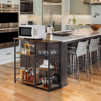 Yaheetech Kitchen Island, 3-Tier Industrial Microwave Stand Cart Shelf, Freestanding Utility Storage Rack for Spice Rack Organizer w/6 S-Shaped Hooks, Easy Assembly, Rustic Brown