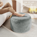 Round Stuffed Pouf Ottoman Foot Rest, Faux Fur Poufs with Memory Foam Filling, Ottomans for Living Room, Nursery, Dorm, Soft Foot Stool Ottoman for Couch, Perfect for Resting Your Feet (Grey, 20 Inch)