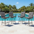 Outdoor Swivel Bar Stools Set of 4, Patio Bar Height Swivel Stools with Cushions for Garden Balcony Backyard, Grey