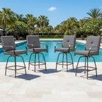 Outdoor Swivel Bar Stools Set of 4, Patio Bar Height Swivel Stools with Cushions for Garden Balcony Backyard, Grey