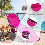 GYMAX Lounge Chairs for Outside, Extra High Folding Beach Tanning Lounger with 4-Level Adjustable Backrest, 2-Level Footrest & Removable Pillow, Sunbathing Lounge for Patio, Lawn, Poolside (1, Pink)