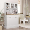 Pantry Storage Cabinet with Charging Station, 2 Tilt Out Trash Cabinets and Microwave Stand, 68" Kitchen Freestanding Kitchen Hutch with Glass Doors and Adjustable Shelf