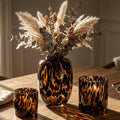 Amber Tortoise Shell Glass Vase & Candle Holder Set of 3, Hand Blown Farmhouse Centerpiece Decor, Vintage Warm Home Decor for Dining Table, Coffee Table, Wedding, Fall