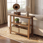 LITTLE TREE Solid Wood Console Table with Storage for Entryway, 41.34-Inch Small Farmhouse Sofa Table with 2-Tier Shelf for Living Room, Hallway, Entrance, Rustic Brown