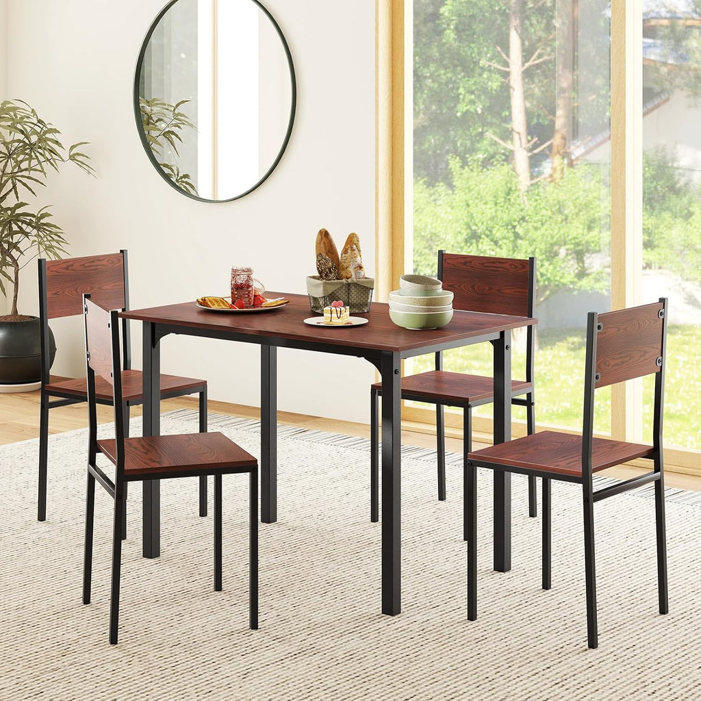 Tangkula Dining Table Set for 4, Modern Table and Chairs Set of 4 for Kitchen Dining Room Breakfast Nook (Walnut)