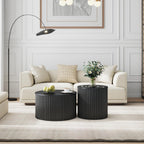Nesting Coffee Table Set of 2, Modern Round Black Wood Coffee Table with Built-in Storage, Mid-Century Accent Side Table for Living Room, Kitchen, Small Apartment