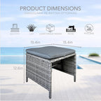 GIANGSUNNY Set of 2 Outdoor Wicker Ottomans, Patio Footstools with Cushions, Multipurpose Rattan Ottomans for Seating or Footrest, Balcony & Deck (Grey)