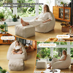 Cloud Large Bean Bag Chair with Ottoman, Corduroy Fabric+35D Memory Foam Big Beanbag Chair for Adults,Lounger Chairs Sofa Boneless Puff Chair for Living Room (Beige) (Beige, Clouds)