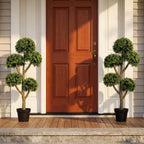 Goplus 46" Artificial Boxwood Topiary Tree, Fake Potted Boxwood Tree with 5 Ball-Shaped Topiaries, Realistic Decorative Faux Outdoor Plant for Indoor, Front Porch, Patio, Home, Office (1)