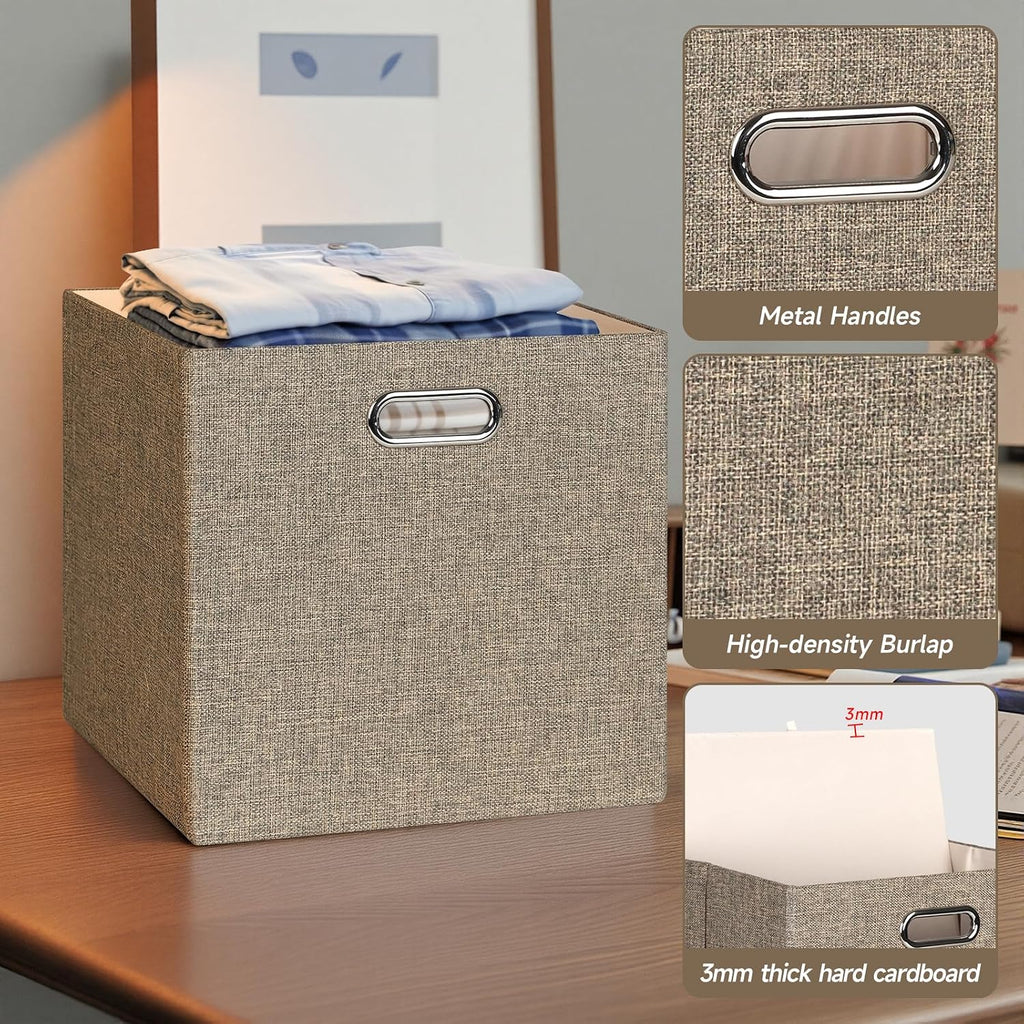 Posprica Collapsible Storage Bins,13×13 Foldable Storage Cube Boxes Fabric Drawer Fabric Storage Bins Vinyl Record Light Coffee, 4 Pack