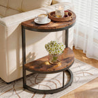 TooCust Half Round End Table for Living Room, 9.8" D x 19.7" W x 24" H, 2-Tier Small Half Circle Table with Storage Shelf, Half Moon Table with Metal Frame, Round Coffee Table for Couch, Bedroom