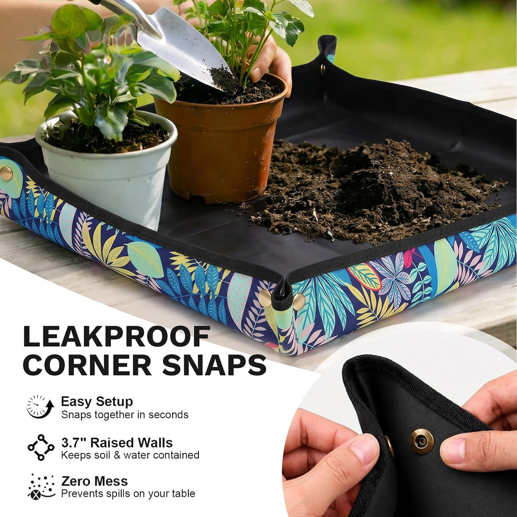 LIHAO Repotting Mat for Indoor Plants, 29.5 x 29.5 Inch Waterproof Oxford Potting Tray with Mess Control, Foldable Transplanting Tarp Gardening Gifts