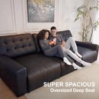 Oversized Sectional Couches for Living Room Extra Large Deep Seat Adjustable 2-Level Depth Back FSC Certified Pu Leather Cloud Couch Sleeper Sofa Chaise Detachable (Black, 3 Seat)