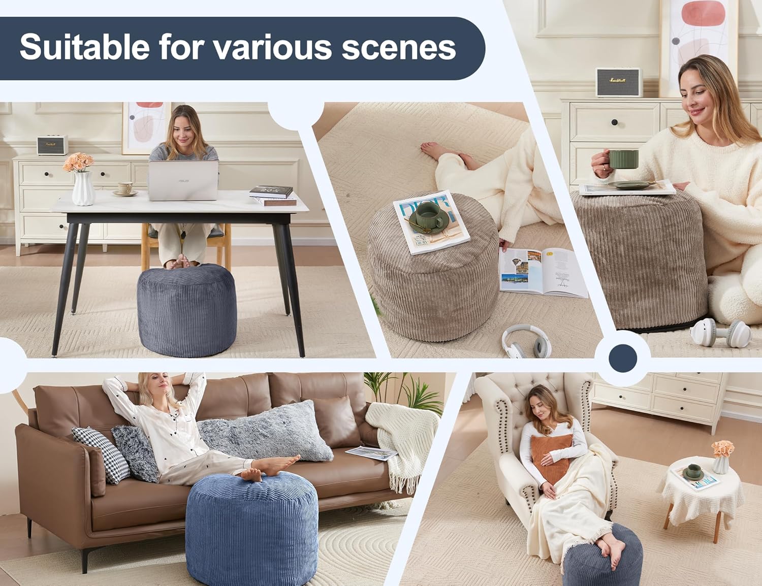WSOFRLAC Pouf Ottoman Foot Stools Ottoman with Foam Small Corduroy Ottomans for Living Room Ottomans Pouf 20x15 Floor Poufs Foot Rest for Office Chair Dark Grey Foot Stool Small