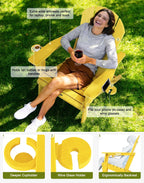 Folding Adirondack Chair with Dual Cup Holders, All-Weather HDPE Patio Chair Deck Chairs Outdoor, Fire Pit Chairs for Garden, Lawn,Backyard, Pool, Yellow (Wood Grain Finish)