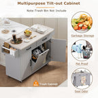 Ball & Cast Kitchen Island with Trash Can Storage Cabinet,Kitchen Cart W/Drop Leaf,Spice Rack,Towel Rack and Drawers,Rolling Kitchen Islands on Wheels W/Adjustable Shelf for Dining Room,Grey