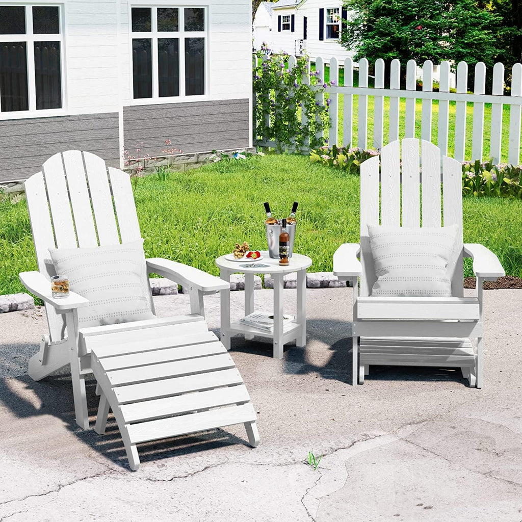 MXIMU Folding Adirondack Ottoman Set of 2: HIPS Plastic Outdoor Footrest Easy Assembly - All Weather Foot Rest Foot Stool for Adirondack Chair Use in Patio Garden Backyard Pool (White)