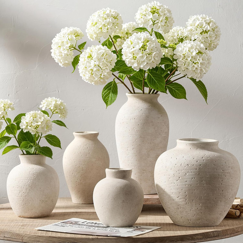 Vanselia Ceramic Flower Vase Home Decor - Large Farmhouse Table Vases Rustic Vintage Living Room Kitchen Bedroom Decorations for House Book Shelf Office Coffee Desk Dining Fireplace (9" Rustic)