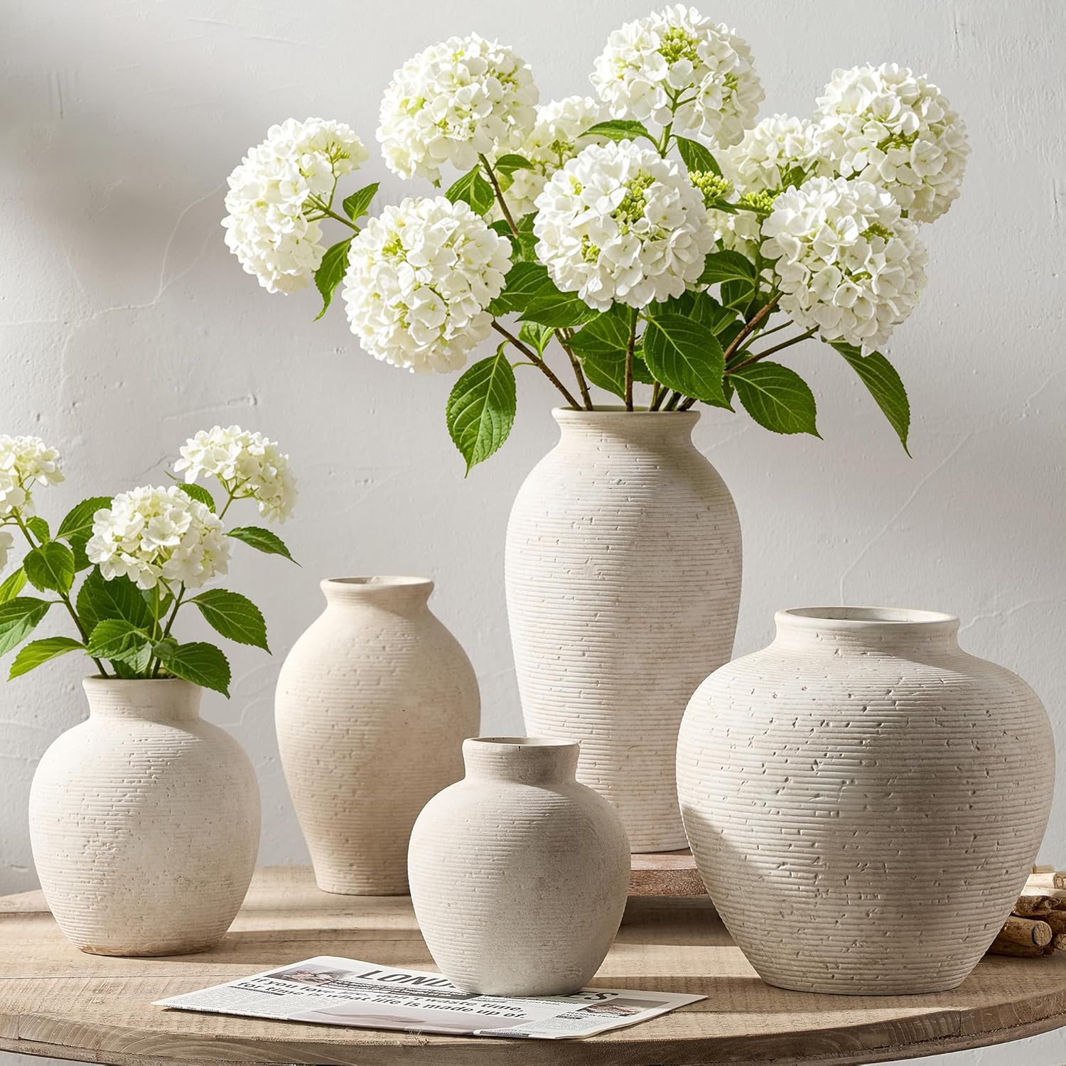 Vanselia Ceramic Flower Vase Home Decor - Large Farmhouse Table Vases Rustic Vintage Living Room Kitchen Bedroom Decorations for House Book Shelf Office Coffee Desk Dining Fireplace (9" Rustic)