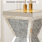 IKIFLY Mirrored Nightstand Set of 2, LED End Table with Irregular Base, Silver Accent Beside Table with Crushed Diamond for Living Room, Bedroom and Office (Remote Control Included)