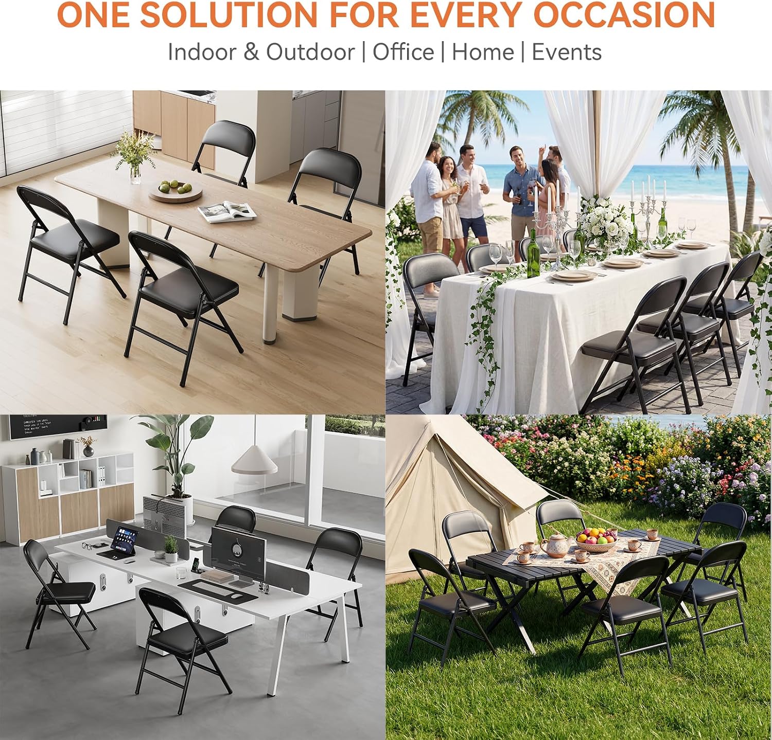 Upgrade 18% Thicker 6 Pack Folding Chair with Cushion Heavy Duty Folding Chair for Outside and Indoor Leather Padded Folding Chairs Durable Steel Frame for Home and Office Party