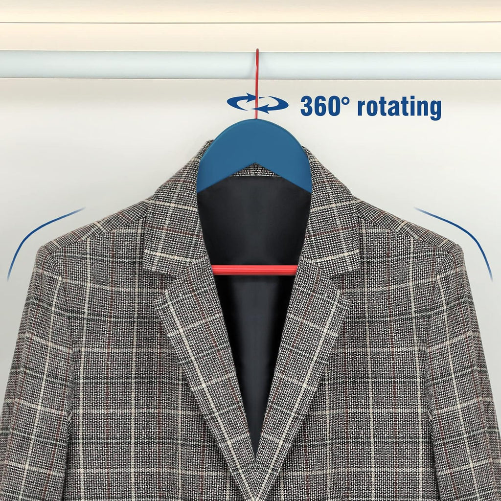 TOPIA HANGER Premium Wooden Hangers with Non-Slip Pant Bar, 360°Swivel Hook and Shoulder Notches, 30 Pack Solid Wood Clothes Hangers for Suit, Coat, Jacket, Camisole(Blue/Red)-CT35BR30