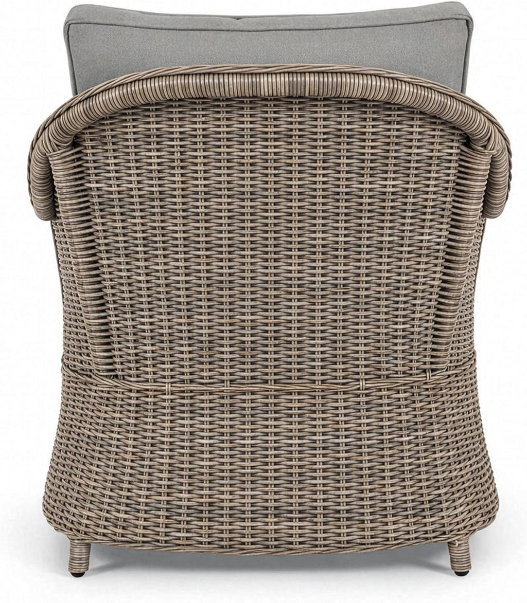 Martha Stewart Lily Pond Indoor-Outdoor Weathered Gray Rattan Wicker Patio Club Chair with All-Weather Gray Back and Seat Cushions, 300 Lb. Static Weight Capacity