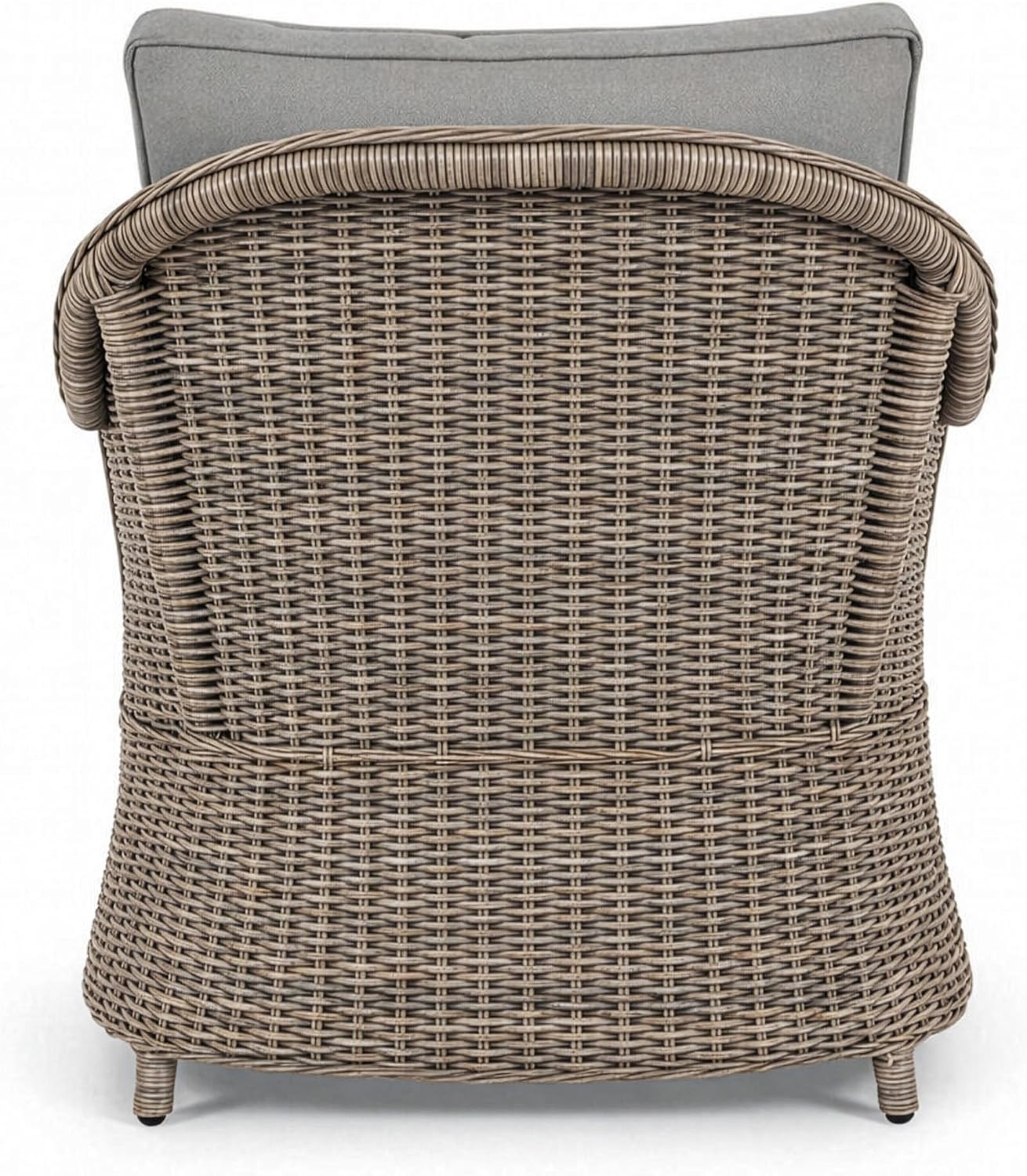 Martha Stewart Lily Pond Indoor-Outdoor Weathered Gray Rattan Wicker Patio Club Chair with All-Weather Gray Back and Seat Cushions, 300 Lb. Static Weight Capacity