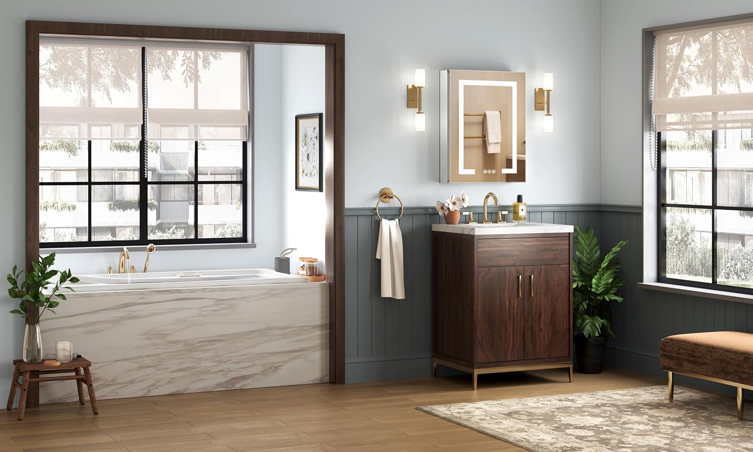 Lighted Medicine Cabinet with Mirror, Plug-in or Hardwired, Anti-Fog/3 Colors/Dimmable, AL Alloy, 2 Outlets & USBs, ETL Listed, Wall Mount or Recessed Bathroom Medicine Cabinet, 20x26 Inch