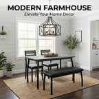 43" Dining Table Set for 4, Space Saving Kitchen Table with Upholstered Bench and 2 Chairs, Small Dining Table Set for 4, Modern Farmhouse Dinette Set for Small Dining Room, Gray