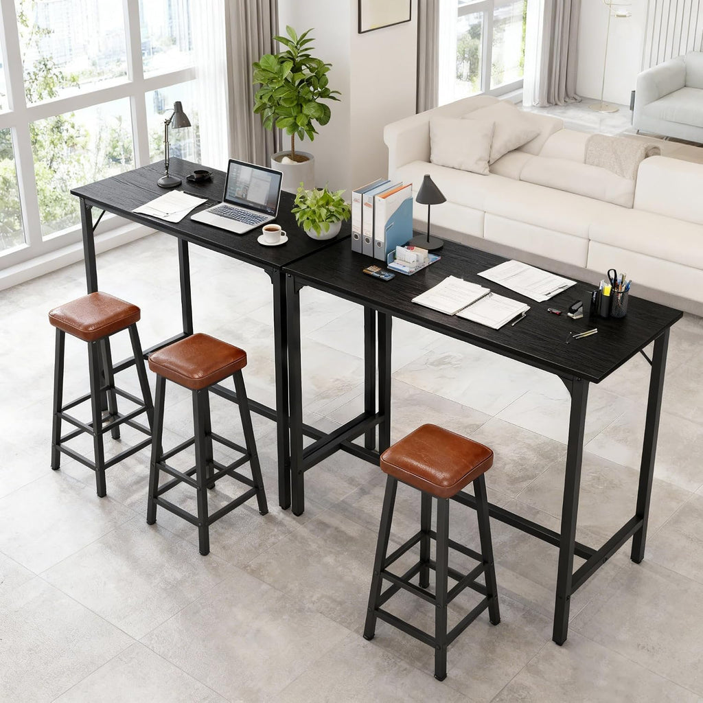 Karl home 43" Rectangular Bar Table, High Top Counter Height Table with Sturdy Metal Legs and Triangular Support, for Small Space, Dining & Kitchen, Home, Easy Assembly, Black