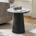 HULALA HOME Modern End Table, 19.75" Round Side Table with Genuine Marble Top and Solid Wood Cone Base, Minimalist Accent Table for Living Room, Bedroom, Small Spaces, Black