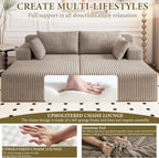 71" Oversized Double Chaise Lounges Indoor, Upholstered Corduroy Oversized Chaise Lounge Chair, Modern Sleeper Loveseat Chair Boneless Cloud Couch for Living Room Bedroom Reading (Camel)