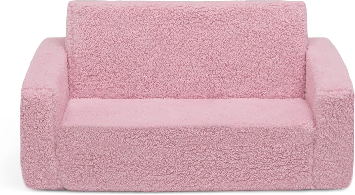 Delta Children Cozee Flip-Out Sherpa 2-in-1 Convertible Sofa to Lounger for Kids, Pink