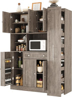 Merax Farmhouse Pantry Storage Cabinet, Freestanding Buffet Cabinet with Pull-Out Side Cabinet, Door Shelves and Drawer, Kitchen Hutch with Doors,Brown(52.8x17.7x70)